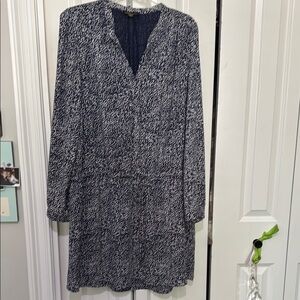 Dalia Blue and White Sheath Dress V-Neck Long Sleeve